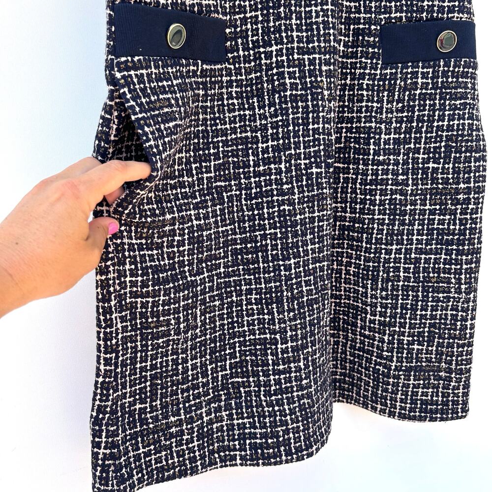 ME+EM Ponte Jacquard Tweed Shift Mini Dress Short 8 Navy Blue Office Work - Picture 5 of 10